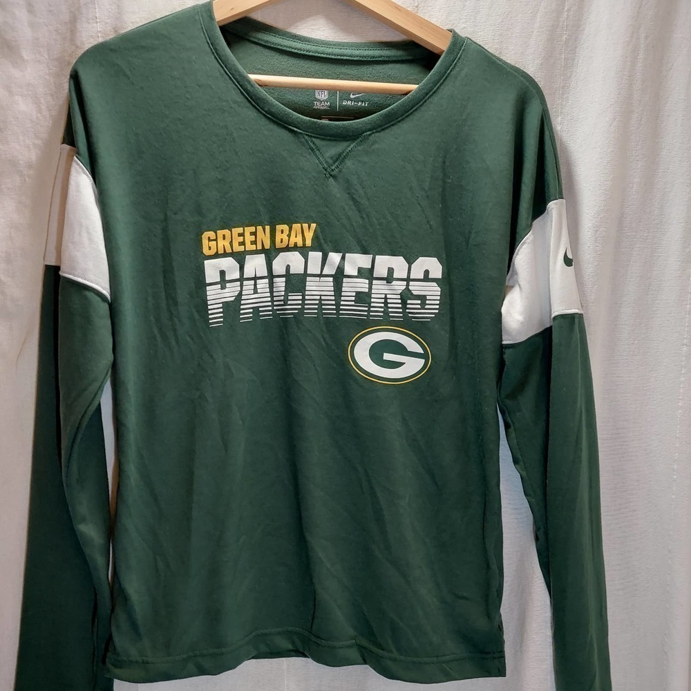 Nike NFL Green Bay Packers Long Sleeve Logo Tshirt, DriFit, Small